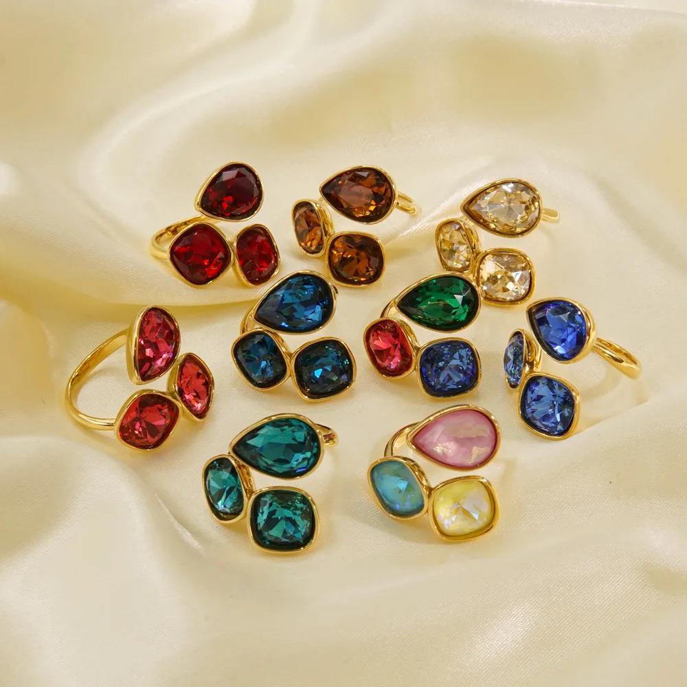 CARLIDANA bijoux de mode anneaux ouverts plaqué or 18 carats en acier inoxydable Simple multicolore 