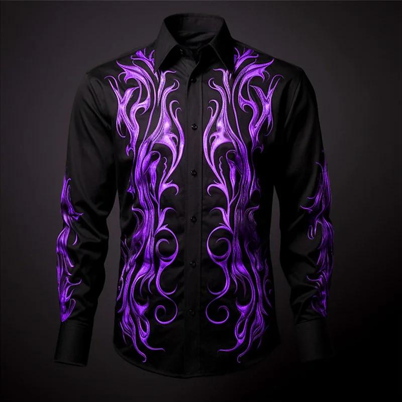 Chemises gothiques décontractées pour hommes, costume de dîner de fête, revers à boutons, hauts de l