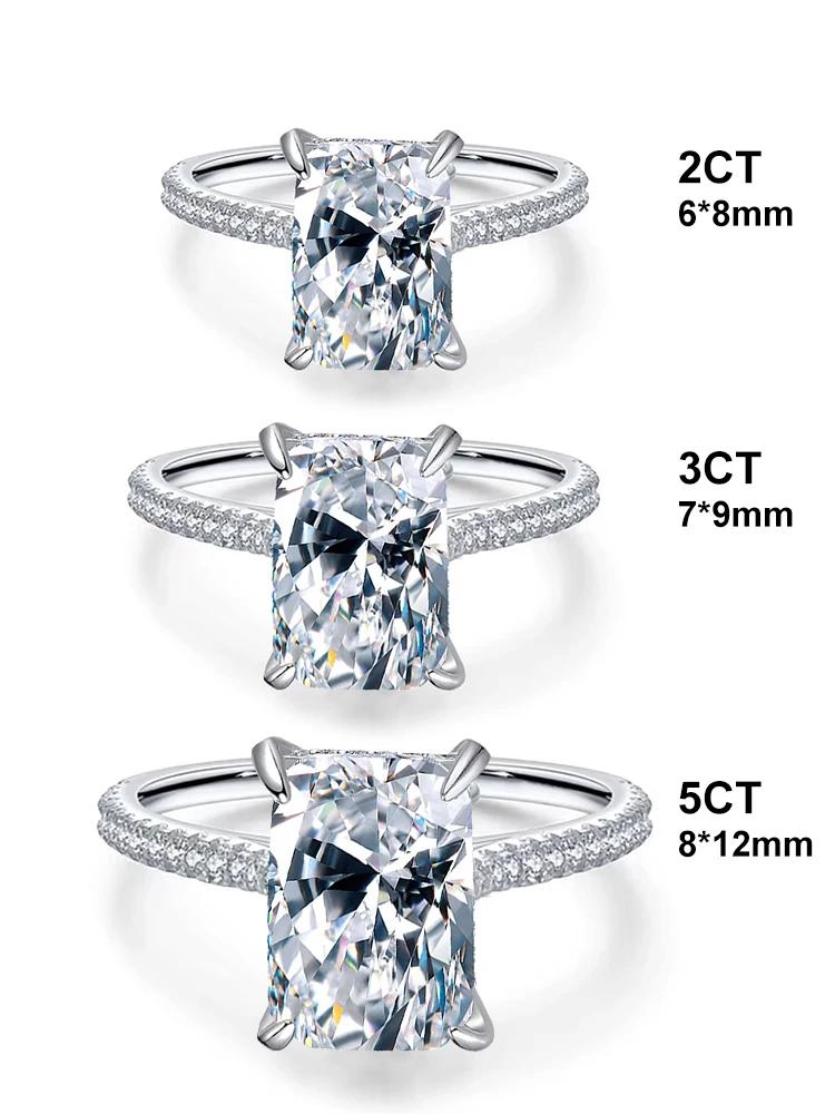Bague en argent Sterling 925 pour femmes, magnifique et brillant, rectangulaire, en Zircon, 2-5CT, p