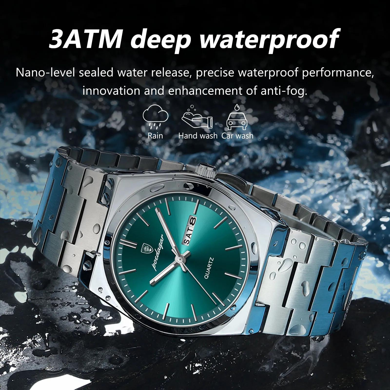POEDAGAR montres pour hommes de luxe étanche lumineux Date semaine hommes montre en acier inoxydable