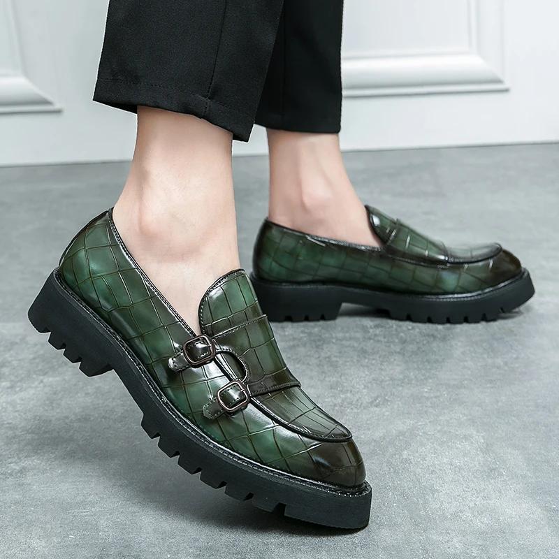 Mocassins à plateforme pour hommes, chaussures classiques décontractées en cuir, robe de mariage, ch