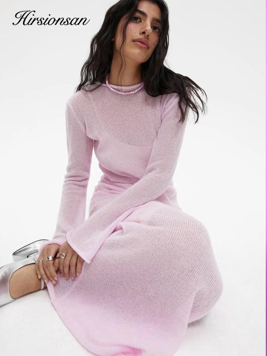 Hirsionsan – robe longue en tricot élastique pour Femme, col rond, élégante, Chic, douce, ajourée, p