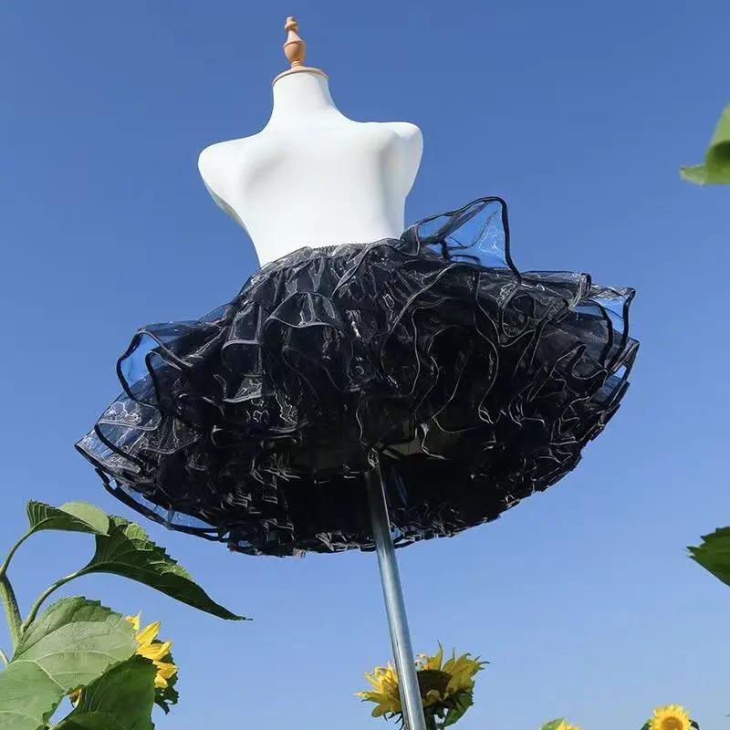 Jupon Crinoline désossé Lolita noir Ultra Poof, jupe courte en maille douce, sous-jupe de vol pour S