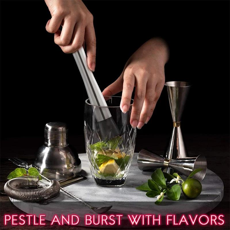 LMETJMA 10 pouces acier inoxydable Cocktail Muddler et cuillère à mélanger professionnel Bar Cocktai