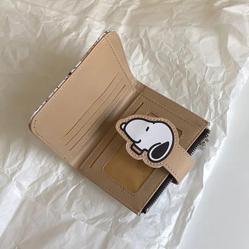 Porte-monnaie court Snoopy mignon, motif dessin animé, avec fermeture éclair, porte-cartes d'identit