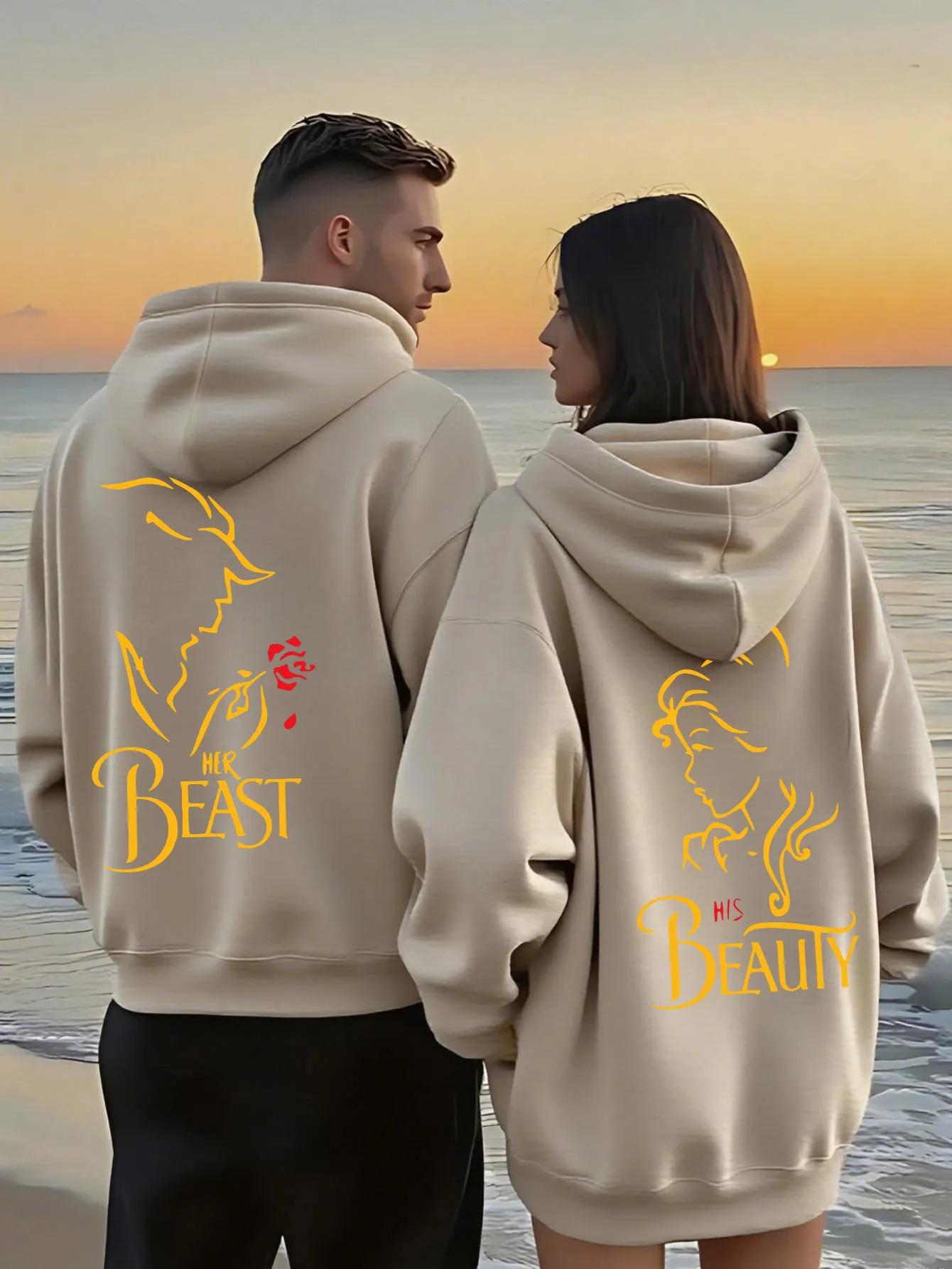 Sweat-shirt à capuche pour Couple, thème romantique la belle et la bête, pour hommes et femmes, Styl
