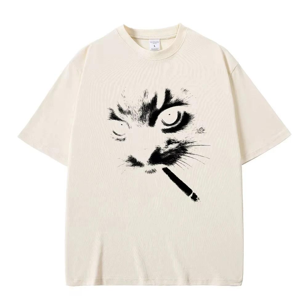 Mème drôle fumer chat visage graphique T-shirts hommes femmes décontracté coton Vintage T-shirts hom