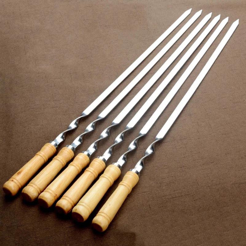 Bâton de kebab de barbecue en acier inoxydable réutilisable avec manche en bois, grands modules, out