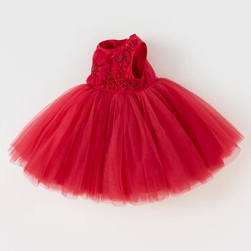 Dave Bella robe de princesse fille 2025 nouvel été enfants bébé sans manches maille rouge Noble mign