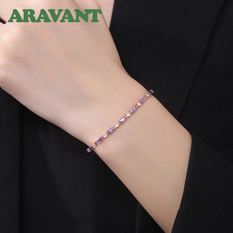 Aravant 925 argent 18K or améthyste Bracelet chaîne pour femmes bijoux de mode