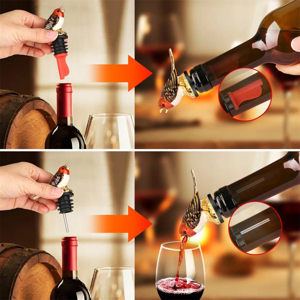 Décor d'oiseau coloré 2 en 1, verseur et bouchon de bouteille de vin, bouchon de bouteille d'animal 