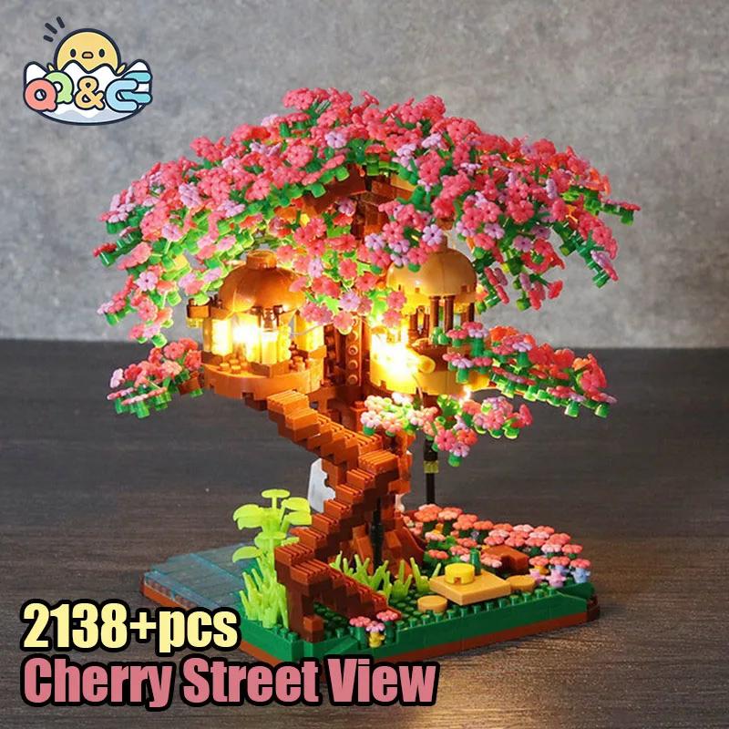 Ensemble de blocs de construction d'arbre bonsaï cerisier, briques de plantes en fleurs de Sakura av