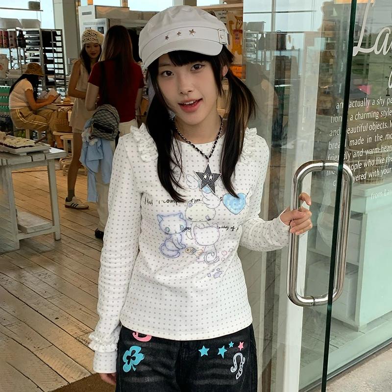 Karrram japonais Y2k Anime imprimé tricoté hauts 2000s esthétique à manches longues T-shirt Cutecore