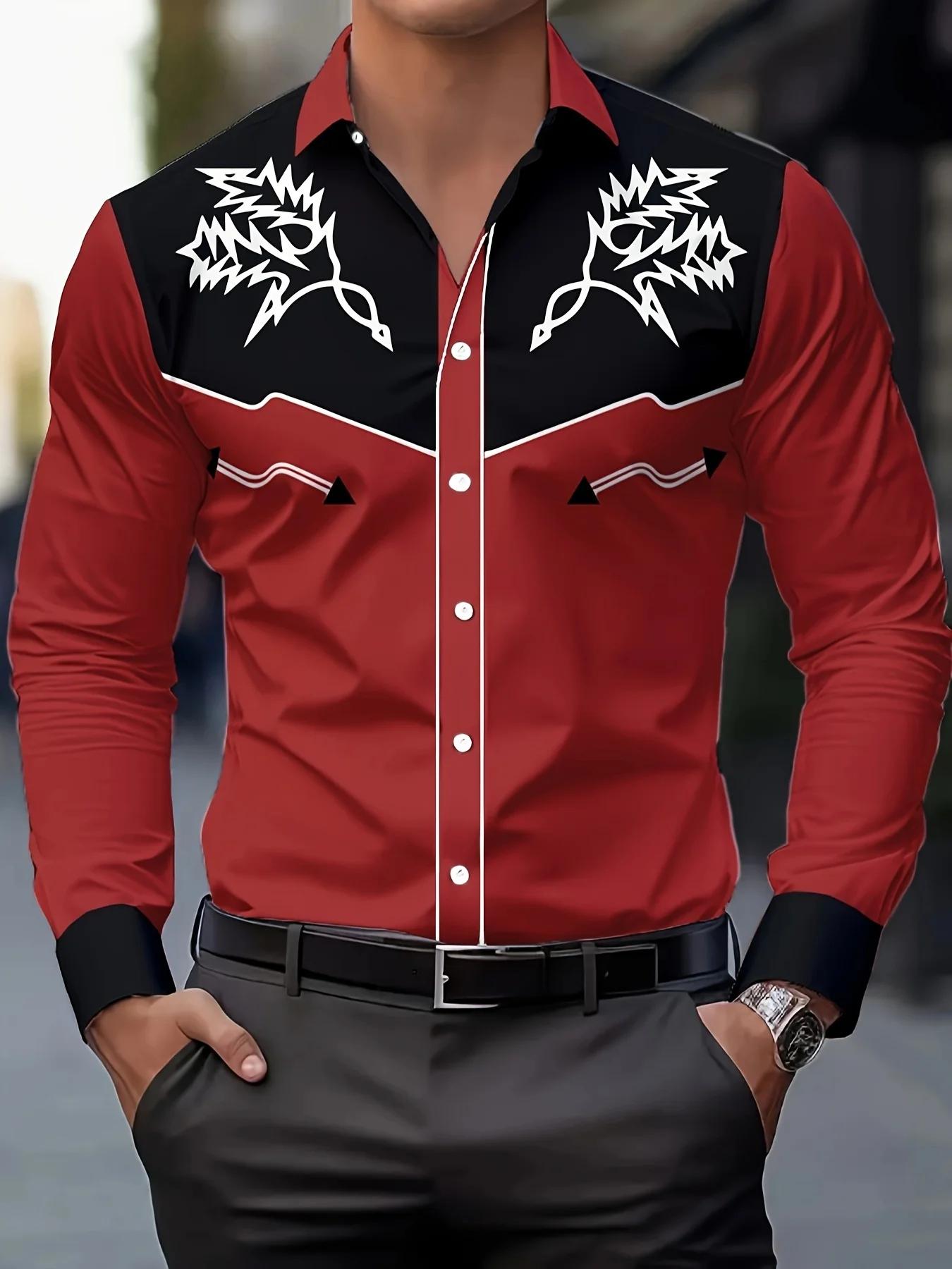 Chemise élégante à manches longues pour hommes, respirante et décontractée, boutonnée, vintage, prin