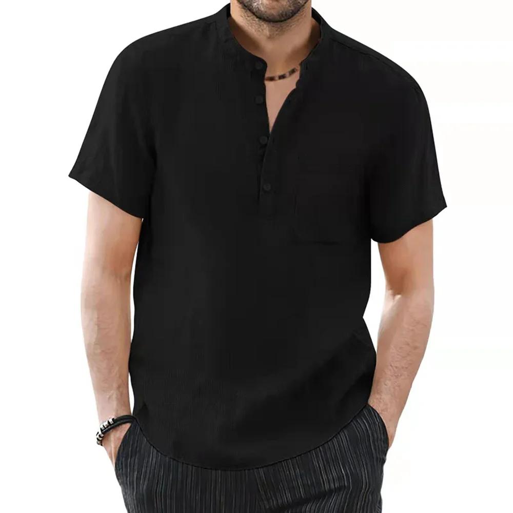 T-shirt à Manches Courtes en Coton et Lin pour Homme, Décontracté, Confortable, Respirant, Taille Am