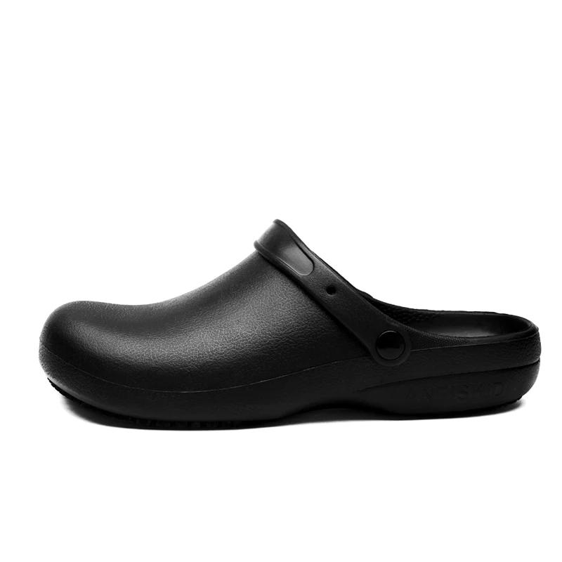 Sandales coordonnantes en caoutchouc noir pur, chaussures de chef, sabots de cuisine imperméables, c