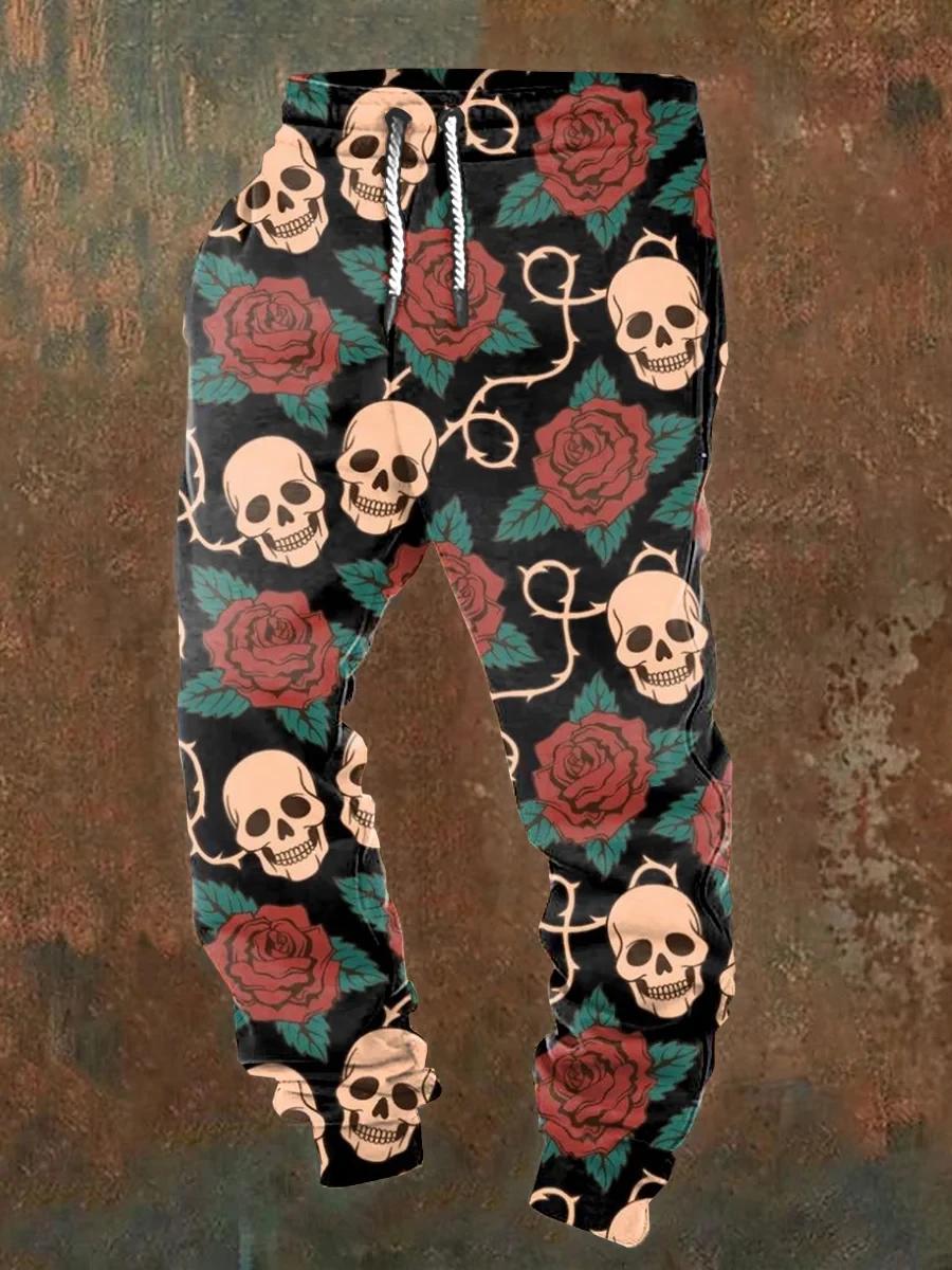 Pantalon de jogging décontracté pour hommes avec cordons de serrage et imprimés de crânes d'Hallowee