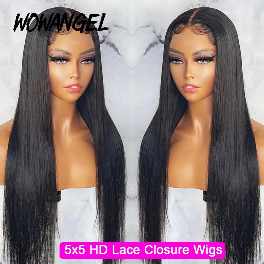 Wow Angel 5x5 Wear Go HD Lace Closure Glueless Wigs 28in Perruque droite malaisienne Perruques humai