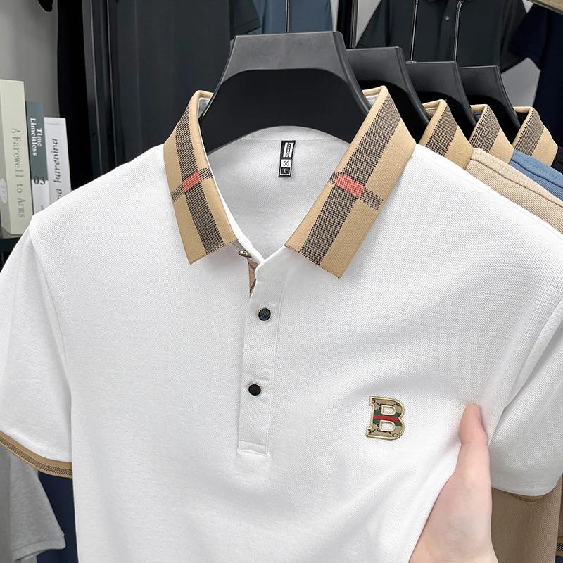 Polo homme classique à manches courtes, 100% coton pur, confortable, avec badge lettre, nouvelle col
