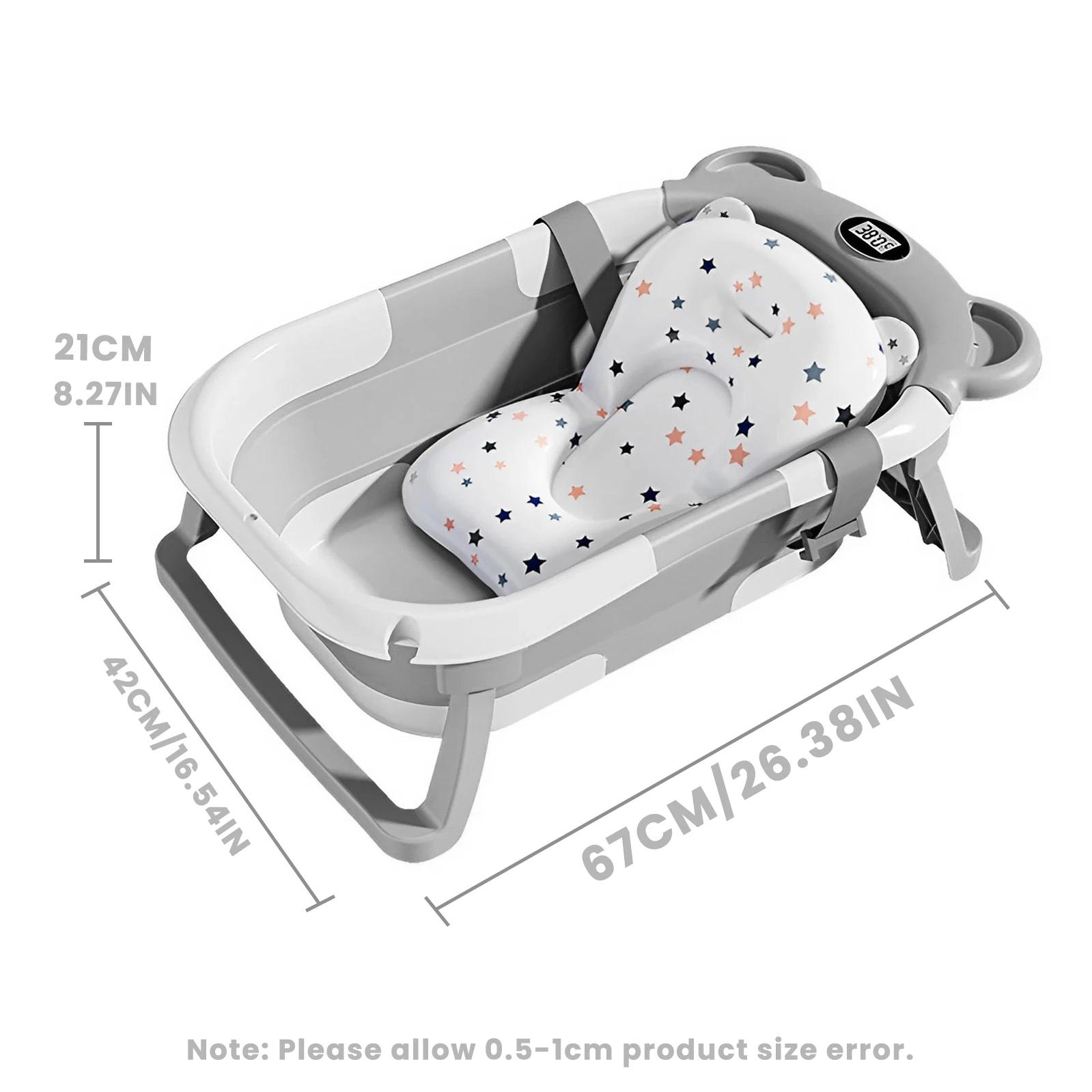 Baignoire pliable pour nouveau-né, avec thermomètre et 1 coussin flottant doux, baignoire de voyage 