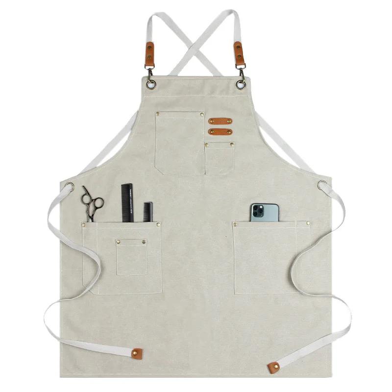 Tablier de chef en cuir et toile pour homme, durable, bon marché, pour restaurant, barbier, serveuse