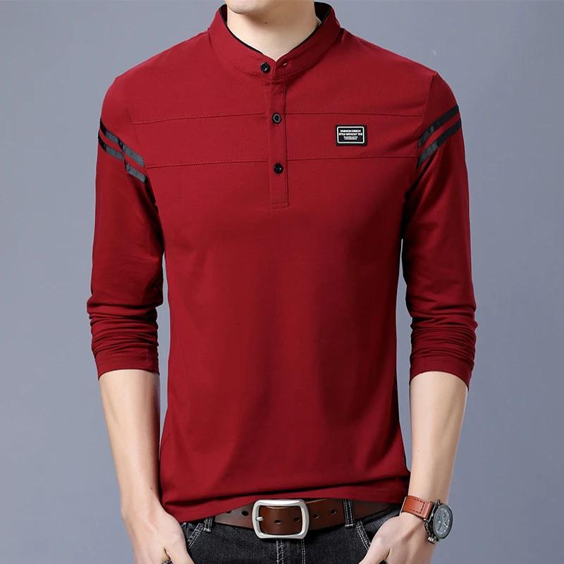 T-shirt POLO à manches longues pour hommes, décontracté, en coton, respirant, col montant, chemise c