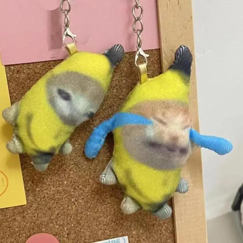 Pendentif poupée chat banane 17cm, porte-clés vocal pleurant, chat banane heureux