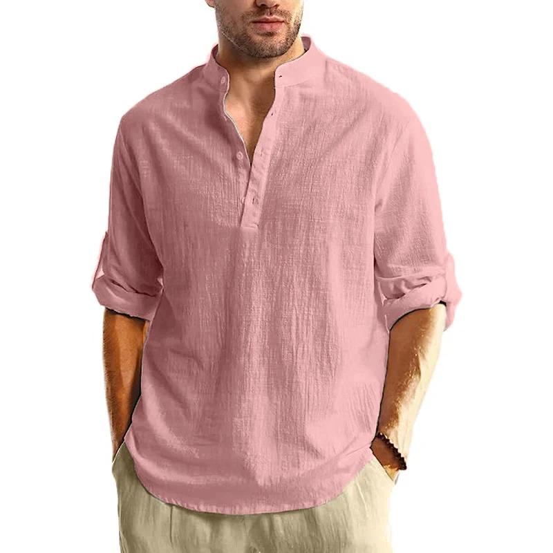 Henley – chemise à manches longues pour hommes, T-Shirts légers en coton, Streetwear respirant, coul