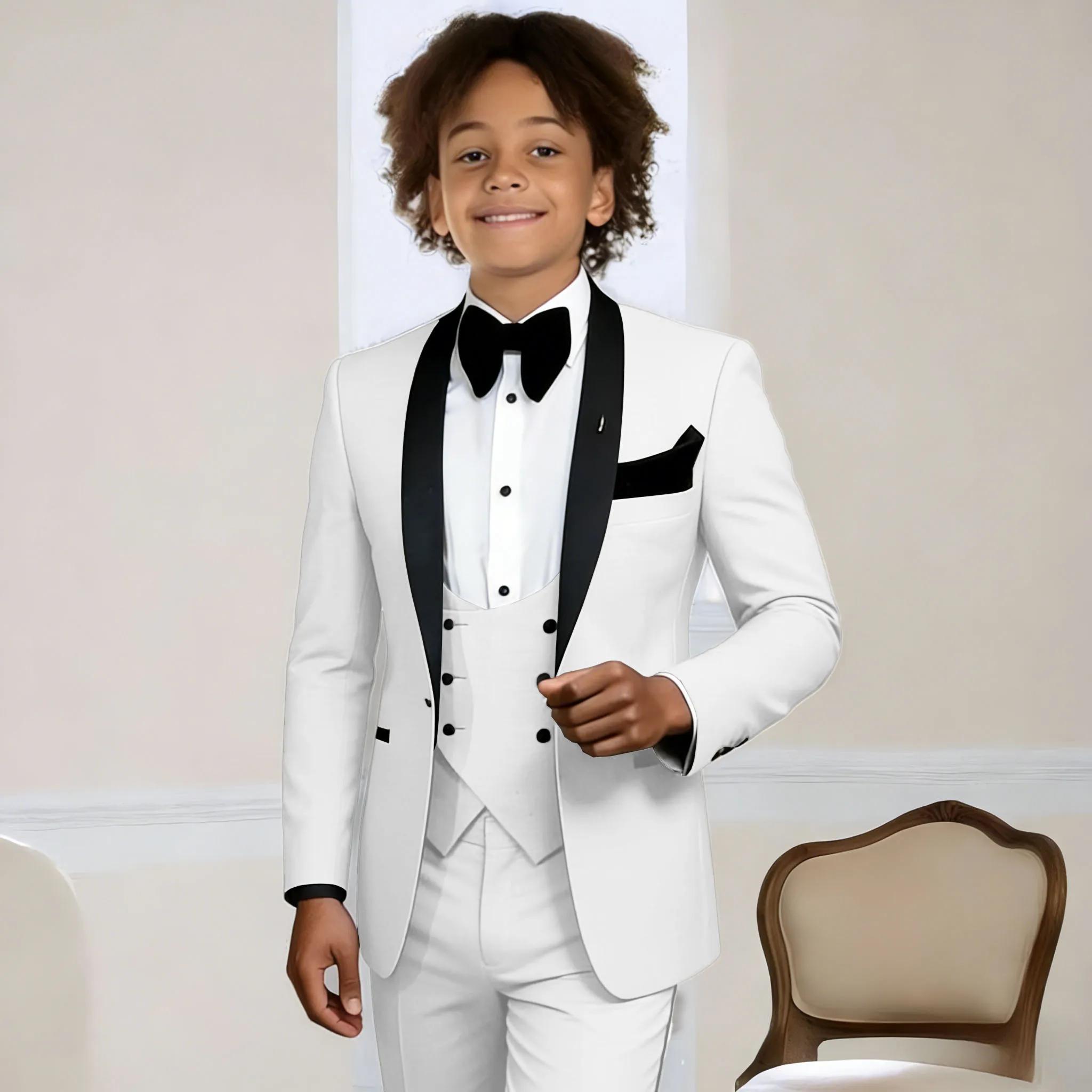 Costume gris clair 3 pièces pour garçons, smoking de mariage pour enfants, veste, pantalon, gilet, r