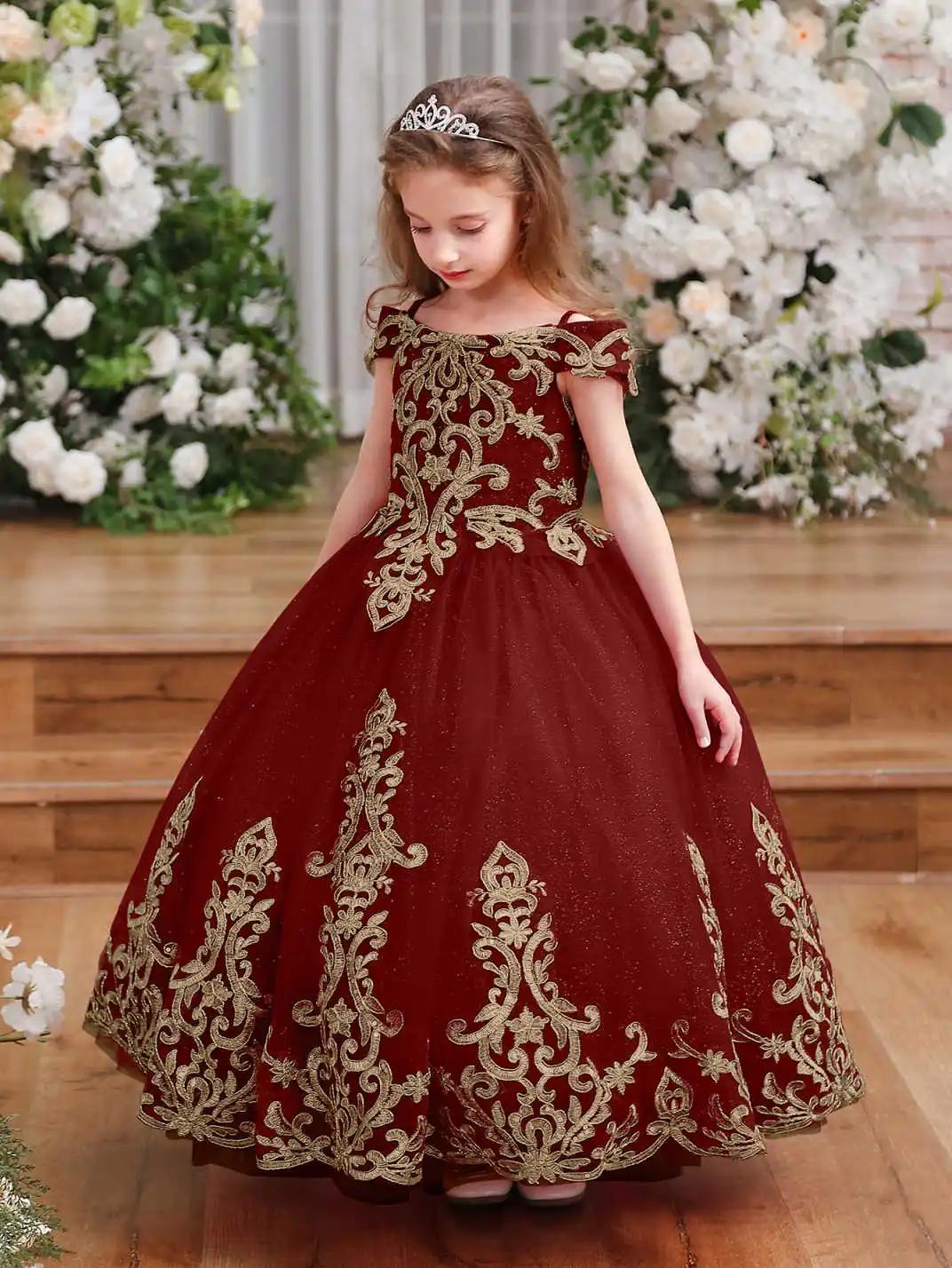 Robes de concours de princesse pour filles à fleurs, robes de bal bouffantes, robes formelles