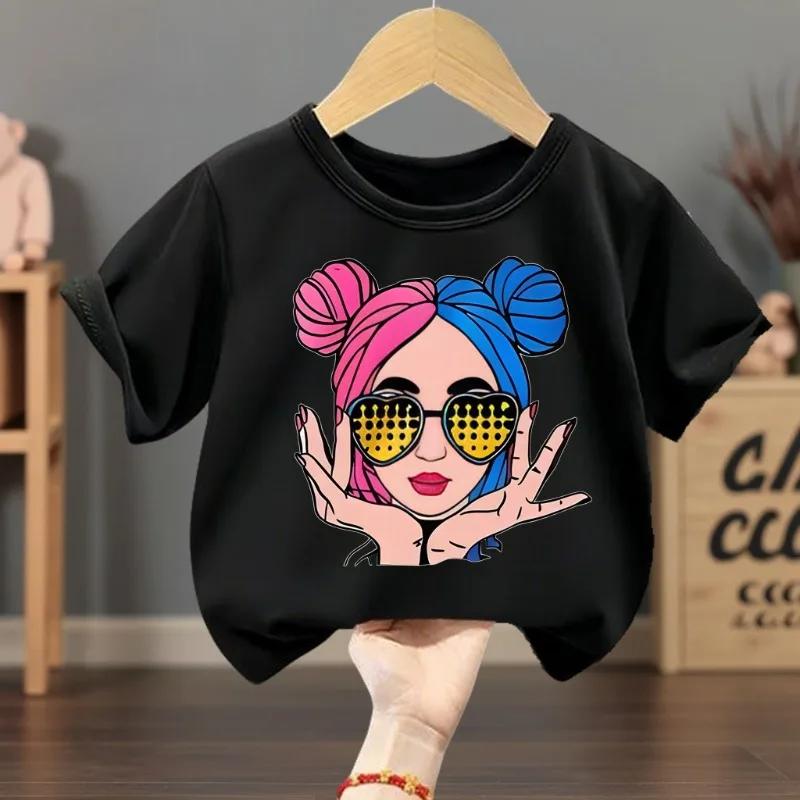 T-shirts décontractés d'été pour filles, hauts imprimés à manches courtes pour enfants, respirants e