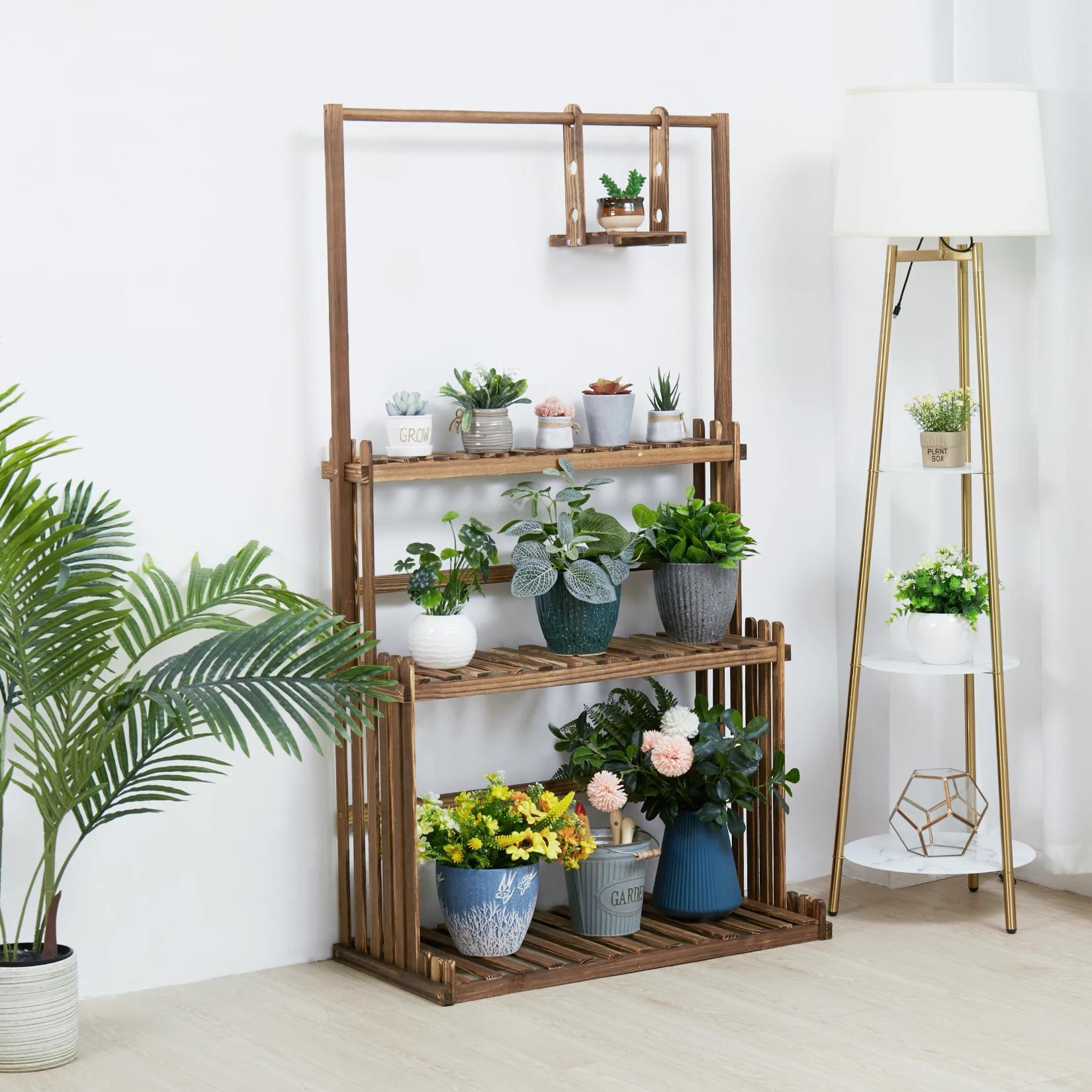 Support de plantes suspendu en bois à 3 niveaux, robuste, pour jardin, support de présentation de fl