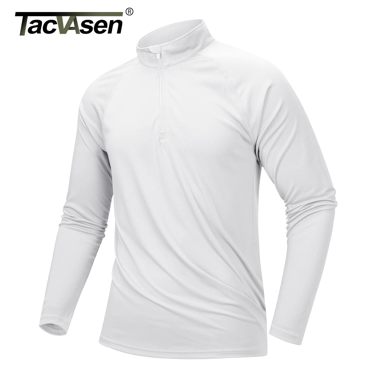 TACVASEN UPF 50 + T-shirts hommes 1/4 fermeture éclair Protection UV à manches longues T-shirts pêch