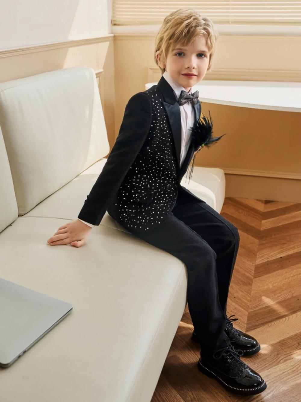 Txjojn – costumes 3 pièces en perles pour garçons, veste et pantalon avec nœud papillon, vêtements d