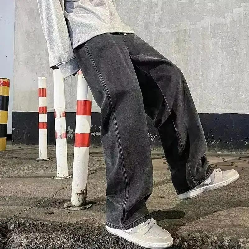 Nouveaux jeans américains à cordon de serrage pour hommes, printemps-automne, pantalons décontractés