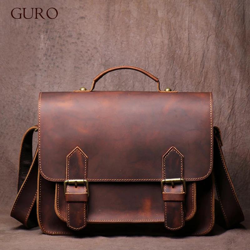 GURO-Sacs de messager rétro en cuir véritable pour hommes et femmes, sac initié, cuir de vachette na