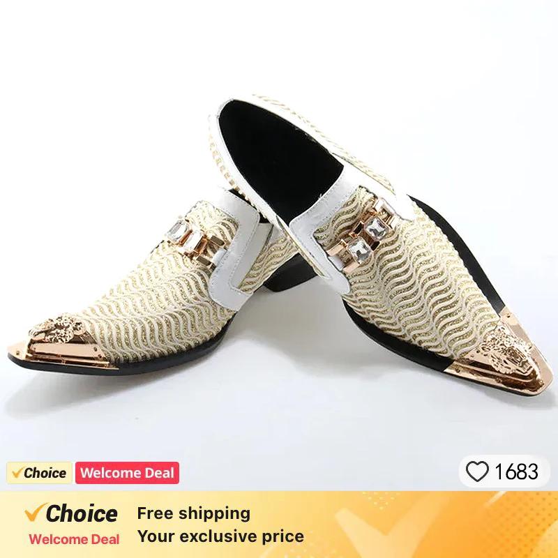 Gentleman IQUE Shoes Patchwork Crystal Designer pour hommes, métal pointu, Parker, marque de fête de
