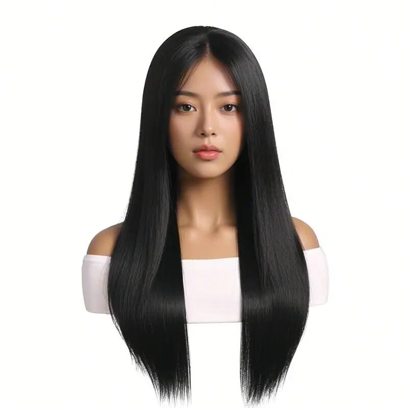 Perruque longue et droite élégante pour femme – Cheveux synthétiques résistants à la chaleur pour co