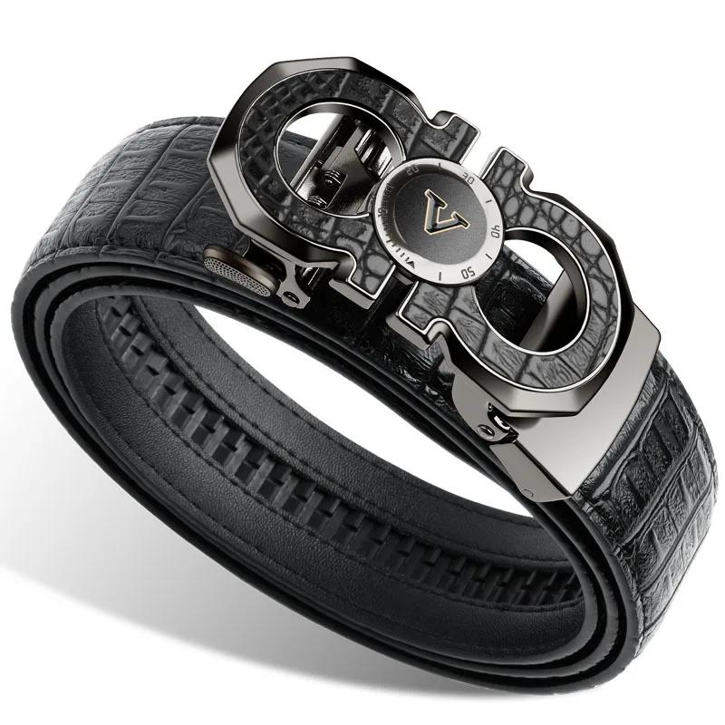 Ceinture élégante à boucle automatique pour hommes – Véritable motif carré texturé en faux, noir, de
