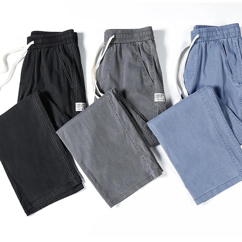Jean d'été en tissu Lyocell doux pour homme, coupe droite ample, taille élastique avec cordon de ser