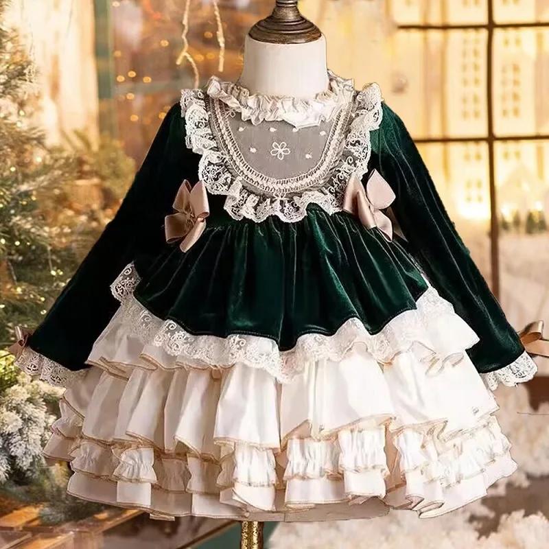 Robe de princesse en dentelle pour filles, Style palais, noël, carnaval, nouvel an, nœud papillon, f