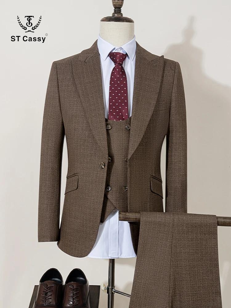 ST Cassy haute qualité hommes costume marron 3 pièces ensemble coupe ajustée mâle marié mariage Blaz