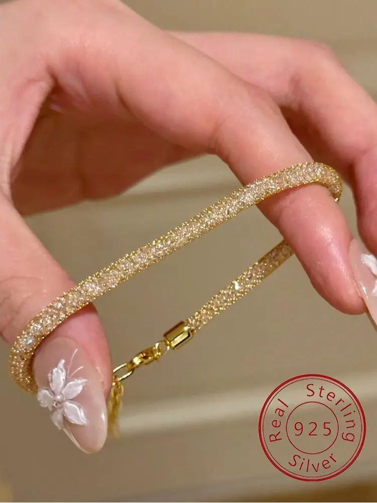 Bracelet en argent Sterling 925 pour femmes, sac d'argent doré Simple, à la mode, fête d'anniversair