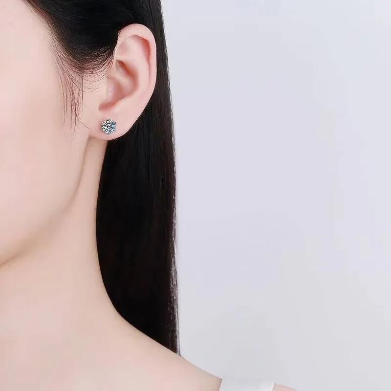 TY 0.3-2CT boucles d'oreilles Moissanite 925 en argent Sterling boucles d'oreilles rondes boucles d'