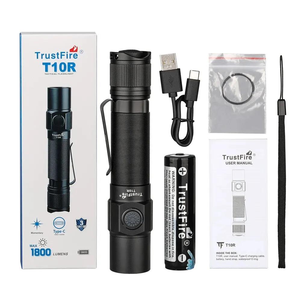 Olla fire-Lampe de poche T10R, 1800 lumens, type injuste C, aste par USB, 18650 LED, lampe militaire