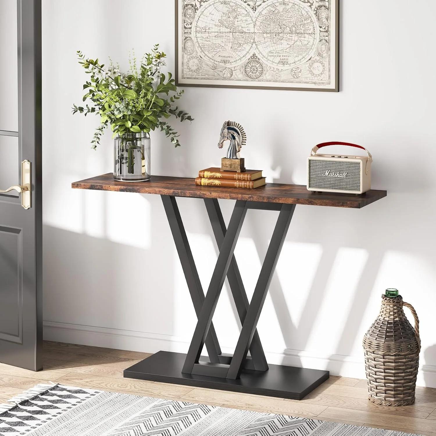 Table console, table de couloir industrielle pour entrée, tables d'entrée de 43 pouces, table de can
