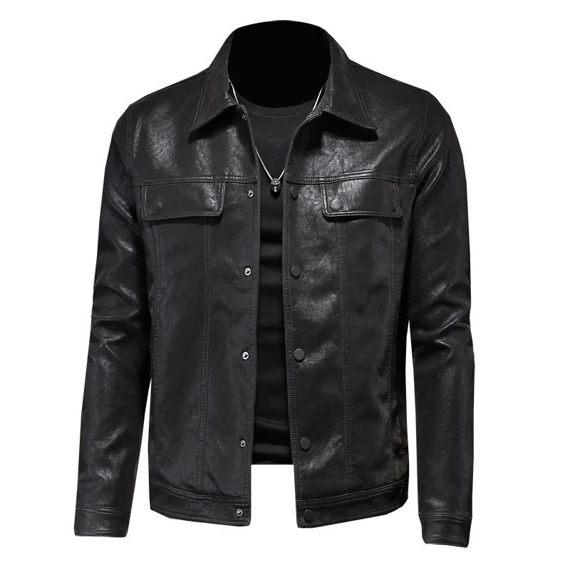 Beau manteau en cuir de moto pour hommes avec document solide Revers Mince mn M-4XL homme 2024 Autom