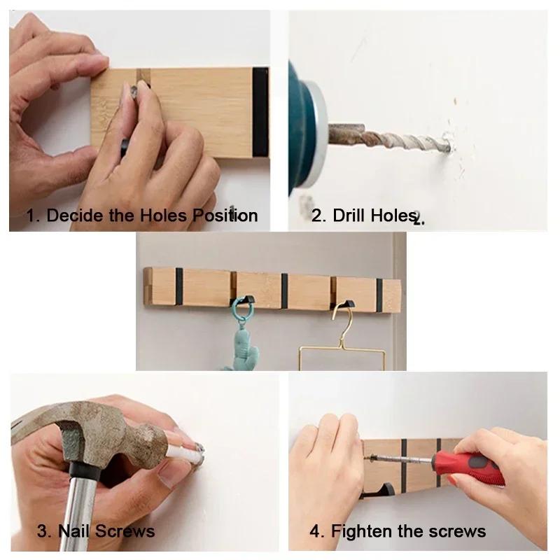 Crochet invisible en bois, créatif, en aluminium, blanc, noir, mural, porte-manteau, porte-serviette