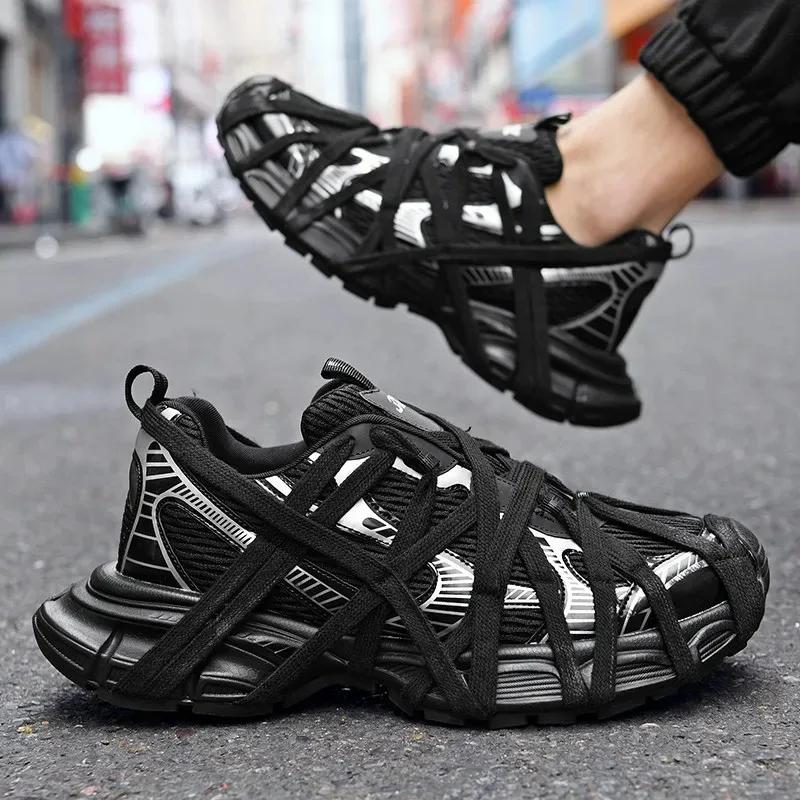 Baskets de rue à lacets pour hommes, Niche d'épissure épaisse, chaussures de sport de couleurs mélan