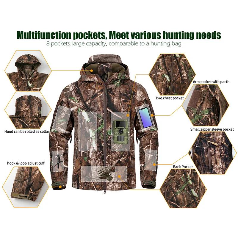Veste tactique de Camouflage pour hommes, silencieuse, imperméable, chaude, polaire, chasse, Softshe